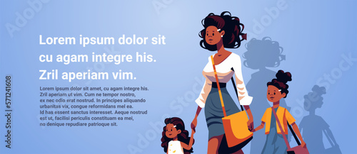 mother and little daughters walking together mom taking girls to school or kindergarten motherhood happy family