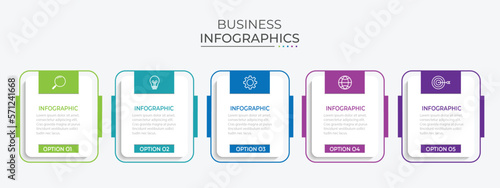 Process business infographic thin line with square template design with icons and 5 options or steps