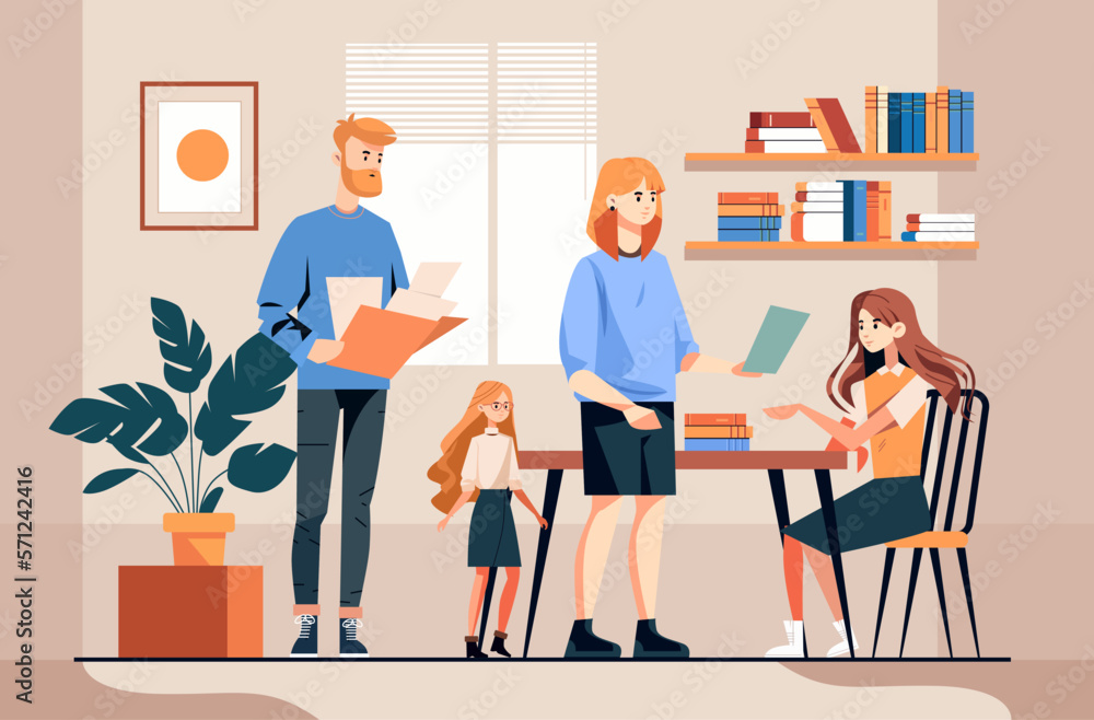 parents help children with lessons happy family doing homework teaching at home education concept parents help children with lessons happy family doing homework teaching at home education concept
