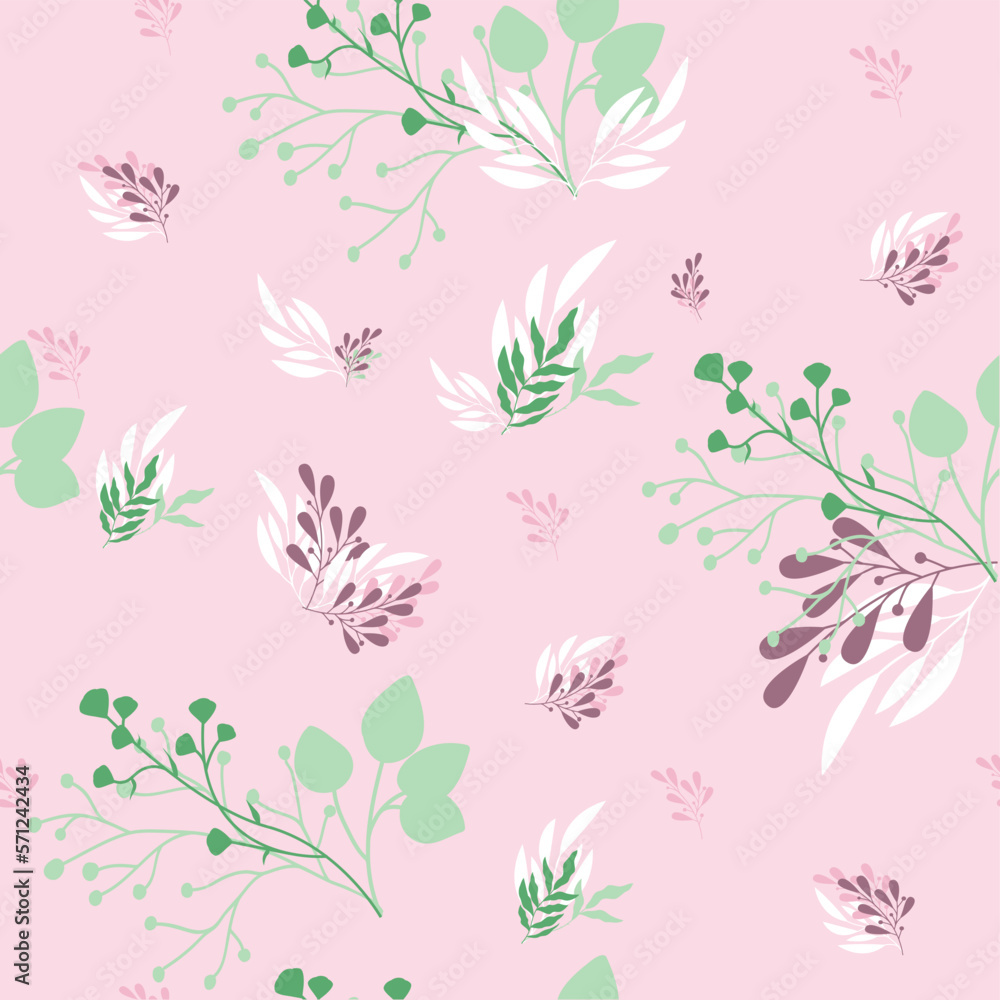 Modern floral seamless pattern. Digital drawn illustration. Can be used as textile fabric or wallpaper, cards, invitations, decorative paper