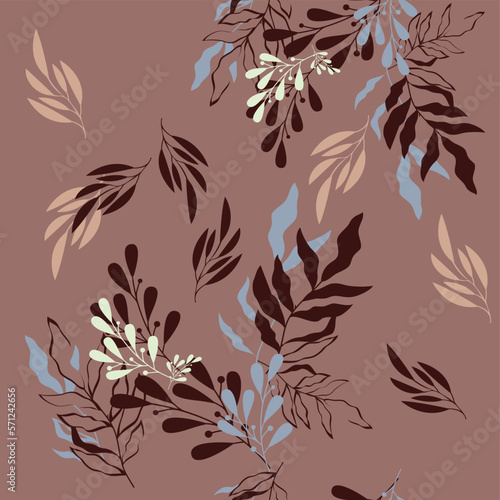 Modern floral seamless pattern. Digital drawn illustration. Can be used as textile fabric or wallpaper, cards, invitations, decorative paper