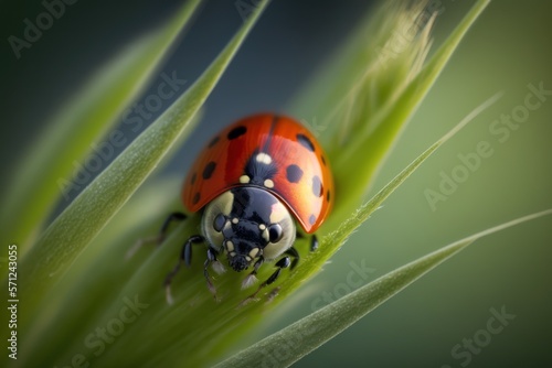 Ladybug ladybird on green leaf, nature background, close up. Generative AI