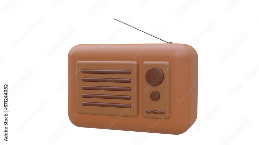Obraz premium 3D Radio brown color perspective side view isolated on white background