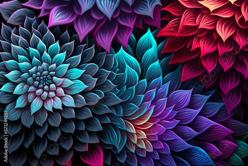 Colorful glowing flower pattern background texture, detailed art