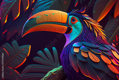 Colorful tucan bird, animal pattern background texture, detailed art