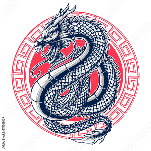 japanese dragon design with circle ornament suitable for t-shirt designs, wallpapers, tattoos and others