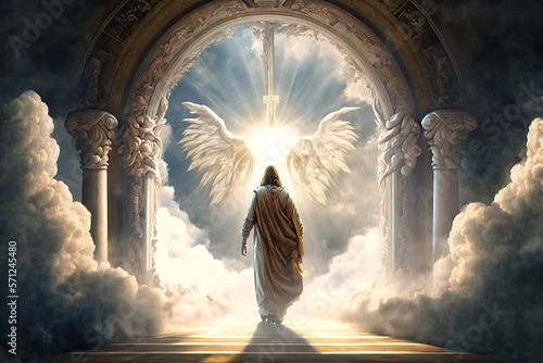Jesus Entering The Gates Of Heaven - Ai Generative photo