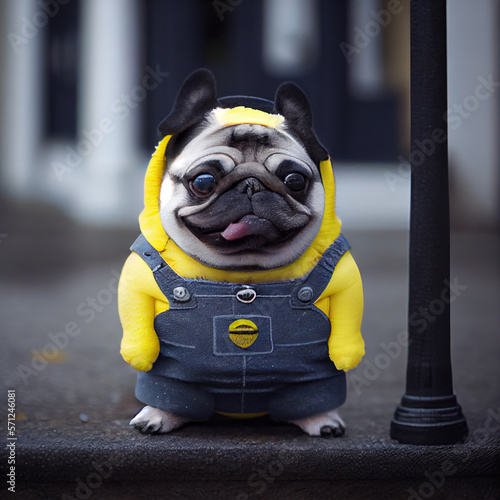 adorable ai generated Pug, dressed as a funny cartoon character photo