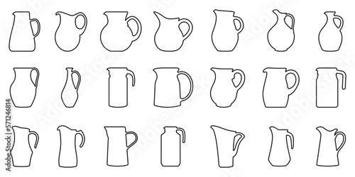 Jug linear icon. Set of jugs silhouettes isolated on white background. Water jug icon. Vector illustration