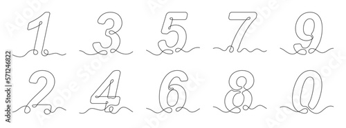 Numbers in continuous line drawing style. Line art of numbers. Vector illustration. Set of abstract drawings of numbers photo