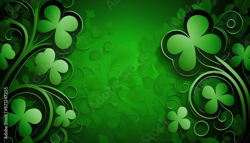 St. Patrick's Day, Green background with Shamrock leaves, Generative ai