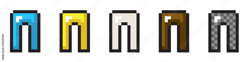 Pixel art 8-bit. Set of five pixel armor elements pants games, websites, design and more. Vector illustration. Dotted pop art illustration. Creative Vision Logotype concept. Pixel art 8-bit. Set of five pixel armor elements pants games, websites, design and more. Vector illustration. Dotted pop art illustration. Creative Vision Logotype concept.