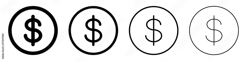 Dollar symbol icons. Set of dollar coin icons. Cash sign. Vector illustration. Dollar symbol icons. Set of dollar coin icons. Cash sign. Vector illustration.