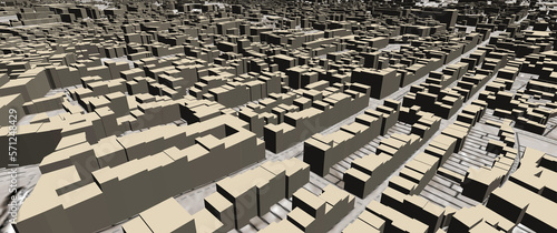 Urbanisme et territoire - Rendu 3d plan cadastral avec bâtiments 3d du centre ville d'une métropole et limites de parcelles photo