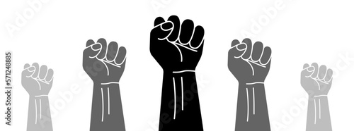 Clenched fist held in protest. Raised fists resistance. Raised fist as a symbol of protest, strength or victory. Vector illustration.