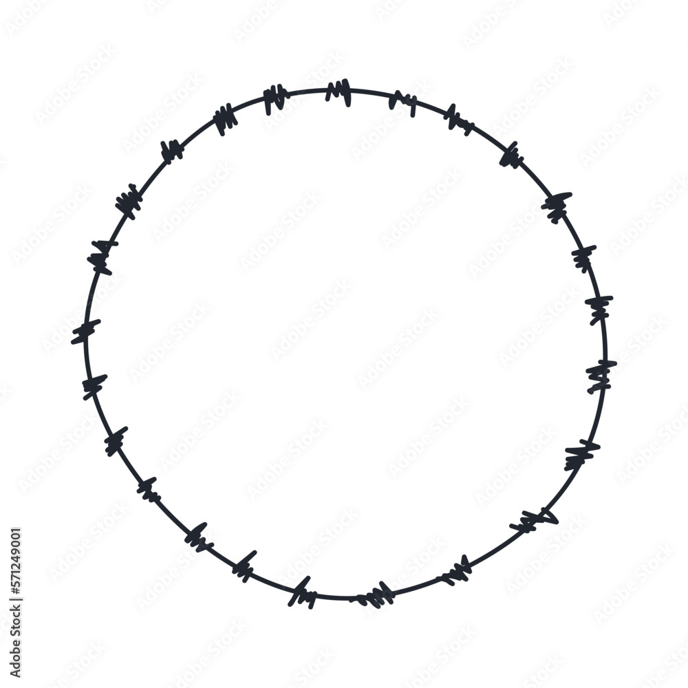 Barbed wire graphic sign. Frame circle from barbed wire. Symbol of not freedom. Vector illustration Barbed wire graphic sign. Frame circle from barbed wire. Symbol of not freedom. Vector illustration
