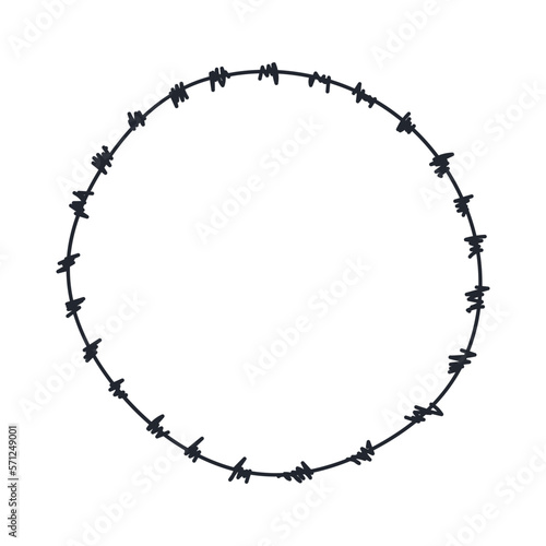Barbed wire graphic sign. Frame circle from barbed wire. Symbol of not freedom. Vector illustration