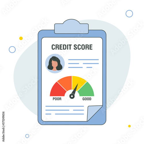 Credit report document concept. Personal credit score information. Vector flat illustration