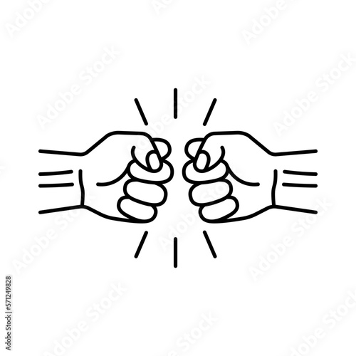 Fist linear icon. Punch icon. Fists bumping. Struggle logo. Vector illustration.