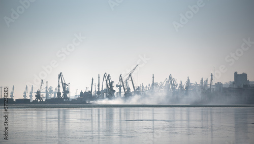 smoke after the explosion in the sea in Ukraine photo