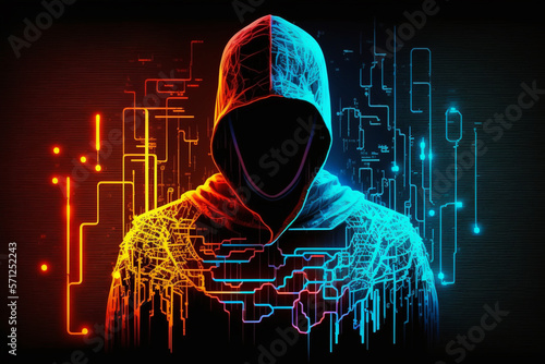 Portrait of an anonymous dangerous hacker in cyber security concept made with Generative AI