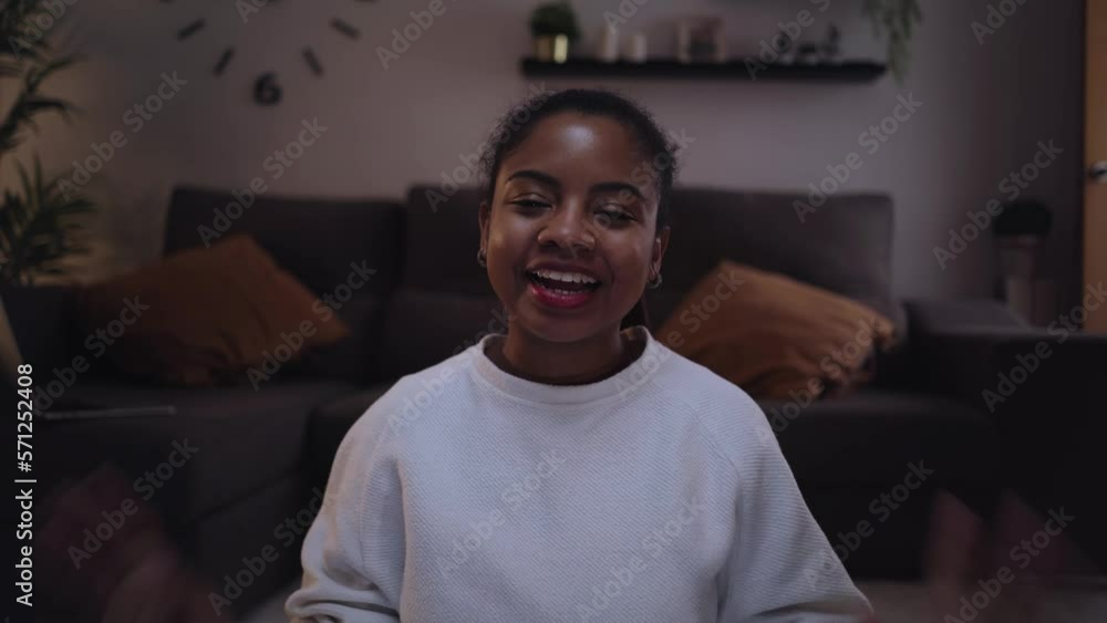 POV of young African American woman giving an online tutorial. E-learning, empowering people using technology tools. POV of young African American woman giving an online tutorial. E-learning, empowering people using technology tools.