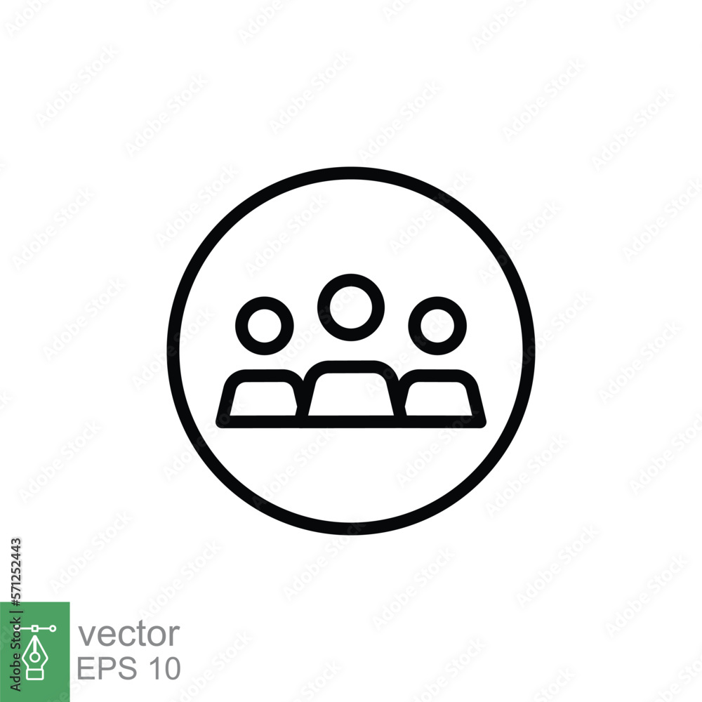 3 people line icon. Simple outline style. Multi user, circle, group, person, service concept. Crowd sign symbol design. Vector illustration isolated on white background. EPS 10. 3 people line icon. Simple outline style. Multi user, circle, group, person, service concept. Crowd sign symbol design. Vector illustration isolated on white background. EPS 10.
