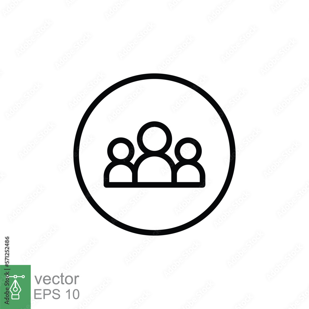3 people line icon. Simple outline style. Multi user, circle, group, person, service concept. Crowd sign symbol design. Vector illustration isolated on white background. EPS 10. 3 people line icon. Simple outline style. Multi user, circle, group, person, service concept. Crowd sign symbol design. Vector illustration isolated on white background. EPS 10.