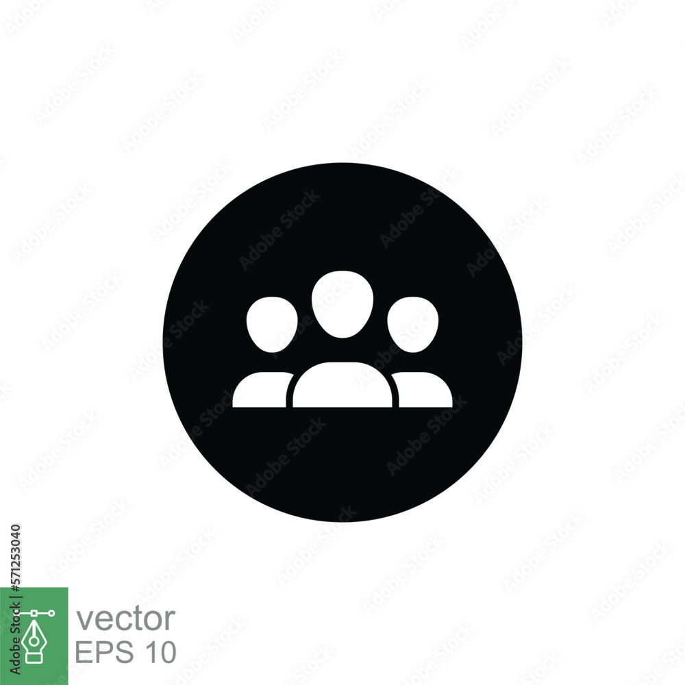 3 people glyph icon. Simple solid style. Multi user, circle, group, person, service concept. Crowd sign symbol design. Vector illustration isolated on white background. EPS 10. 3 people glyph icon. Simple solid style. Multi user, circle, group, person, service concept. Crowd sign symbol design. Vector illustration isolated on white background. EPS 10.