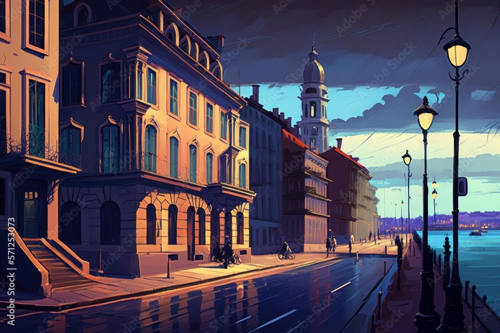 Obraz premium ?ld port, embankment and stone streets, AI generated