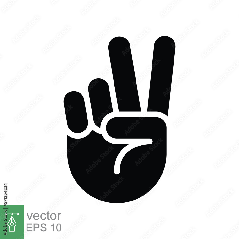 Hand gesture V sign for victory or peace glyph icon. Simple solid style ...