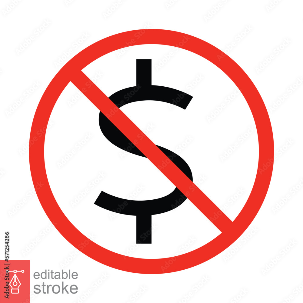 No American dollar currency icon. Simple outline style. Thin line dollar symbol. Forbidden, warning, prohibition concept. Vector illustration isolated on white background. Editable stroke EPS 10. No American dollar currency icon. Simple outline style. Thin line dollar symbol. Forbidden, warning, prohibition concept. Vector illustration isolated on white background. Editable stroke EPS 10.