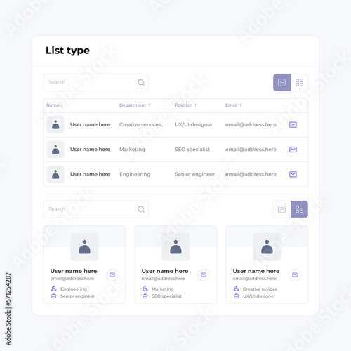 Basic UI design form list gallery table elements