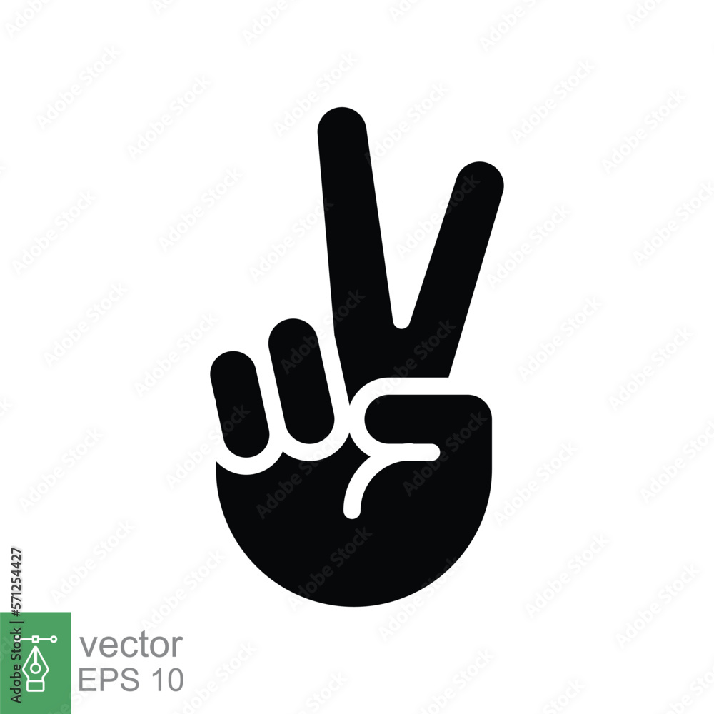 Obraz premium Hand gesture V sign for victory or peace glyph icon. Simple solid style for apps and websites. Vector illustration on white background. EPS 10.