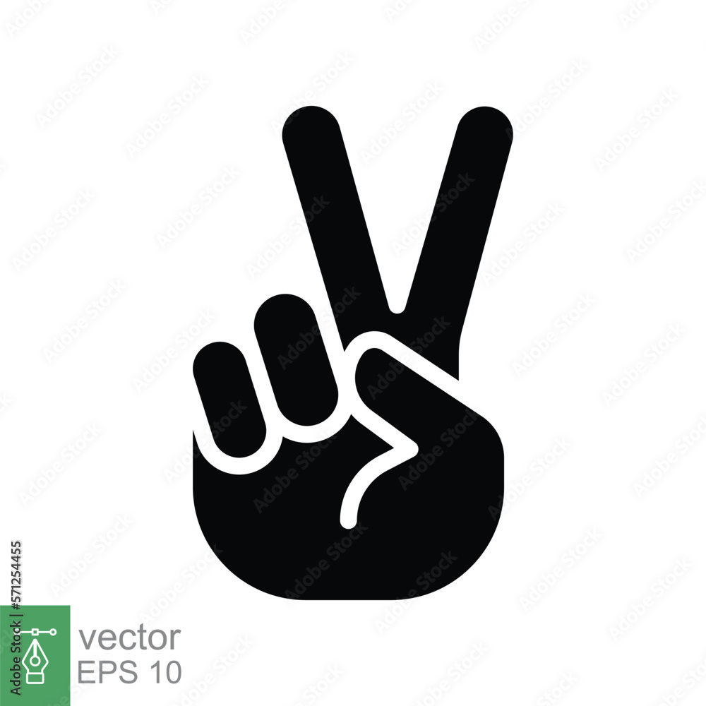 Obraz premium Hand gesture V sign for victory or peace glyph icon. Simple solid style for apps and websites. Vector illustration on white background. EPS 10.