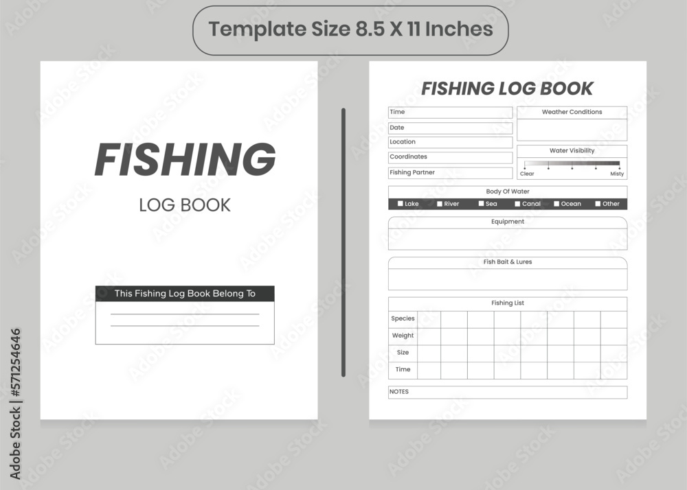 FISHING LOGBOOK AND KDP INTERIOR Stock Vector