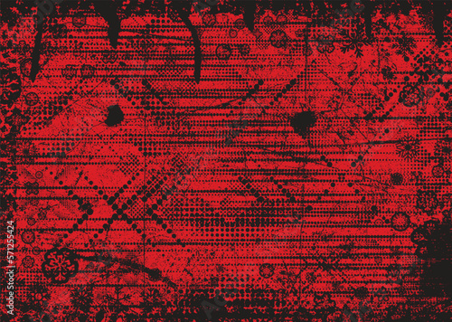 Glitch distorted grunge background . Noise destroyed texture . Trendy defect error shapes . grunge texture . Distressed effect .Vector shapes with a duo tone halftone dots screen print texture. © miloje