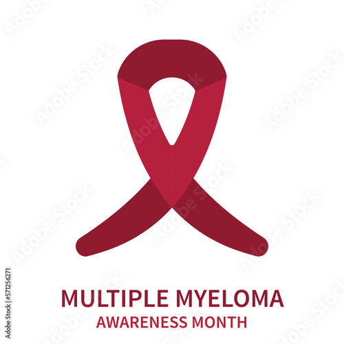 Multiple myeloma awareness ribbon poster. Burgundy bow for support and plasma cell myeloma cancer solidarity month. Medical concept. Vector illustration.