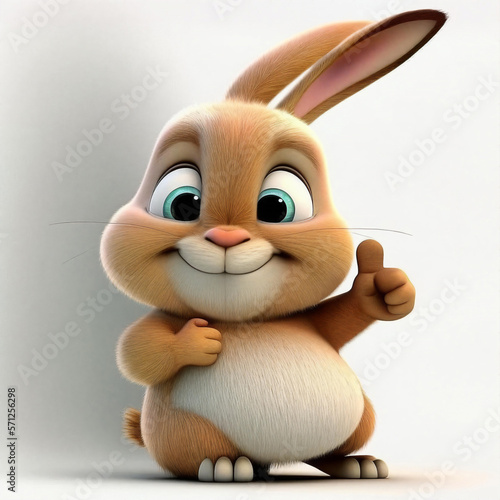 Cute cartoon rabbit showing thumbs up. Generative AI