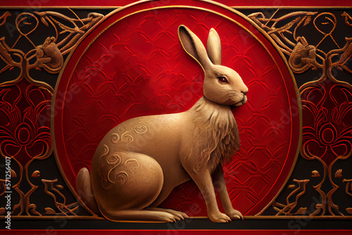 Happy Chinese New Year 2023, year of the rabbit. Portrait super rabbit colors and dark background. Mid Autumn Festival. Generative AI technology