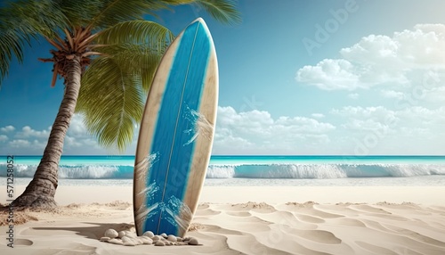 Beach holiday surfing board in sunny day Made with Generative AI © SatuJiwa