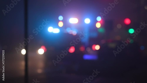 Police and ambulance in an emergency on foggy night