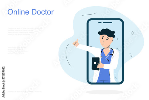 Vector image of a doctor, online patient counseling via the Internet