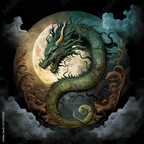 Chinese dragon on a black background. Illustration © elit76_d