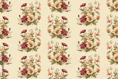 Flower seamless pattern classic style. Vintage floral background, paint texture. Generative AI