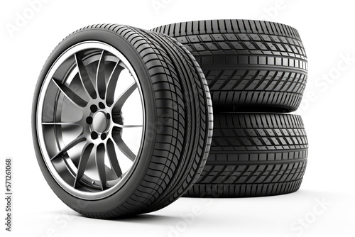 Car tires isolated on white background - Generative AI