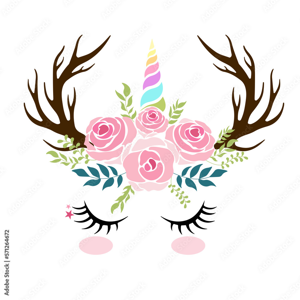 Reindeer horn and flowers vector