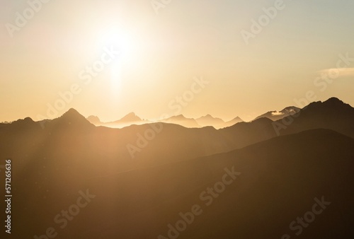 Alpine sunset mountain layers nature landscape panorama from Brewster Hut West Coast Otago Southern Alps New Zealand