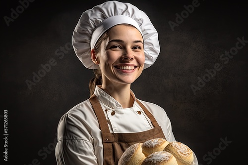 Portrait of a baker woman in uniform, ai generative.