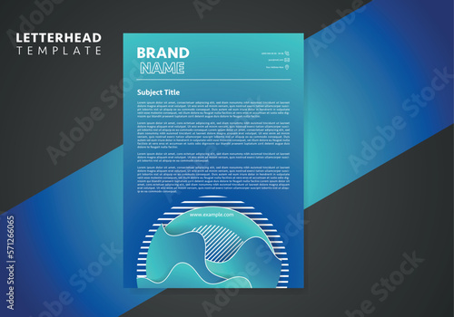 Blue letterhead template with flowing liquid shapes, amoeba forms. Abstract dynamic gradient graphic elements in modern style. 